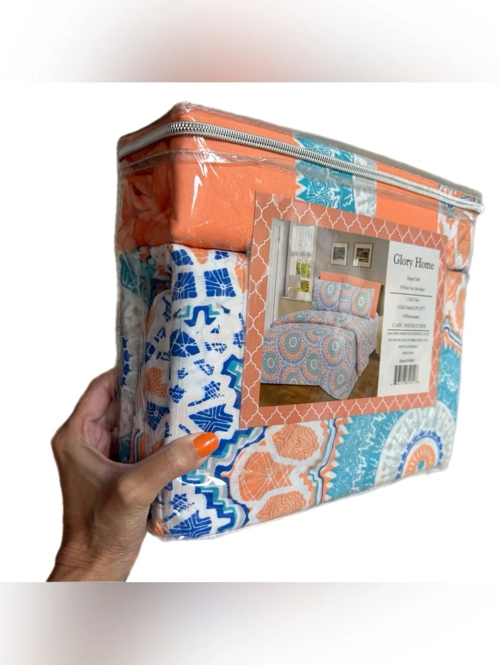 Glory Home Printed Medallion sheet Set in Coral and Teal - Bedding style #1095
