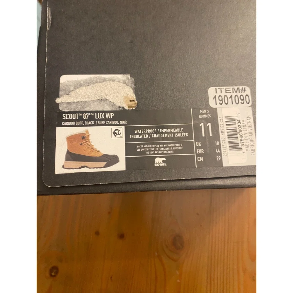 Sorel NIB Scout 87 Lux WP‎ Insulated Boots Men Sz 11 Caribou Buff Black Lace Up
