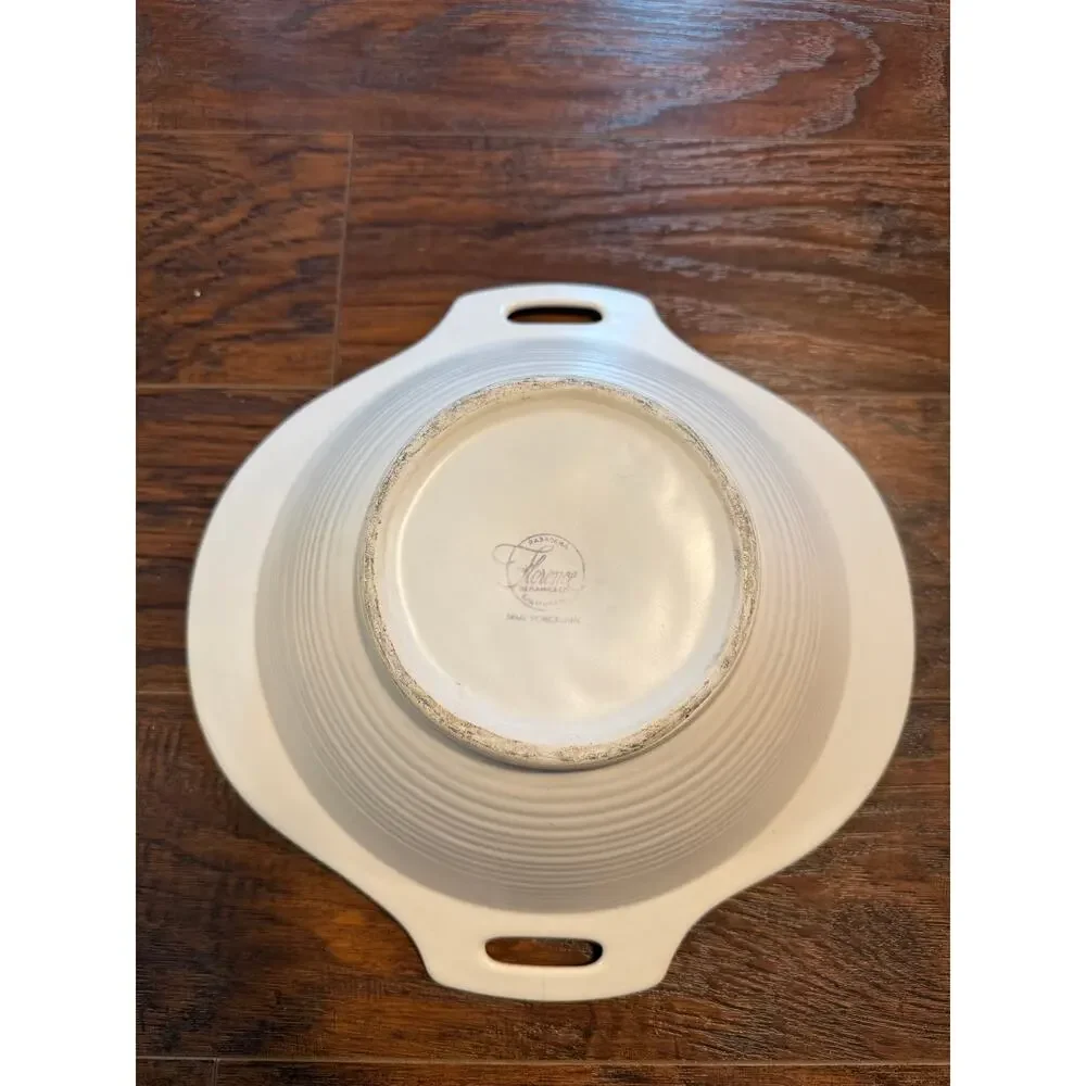 50s MCM Florence Ceramics White Semi Porcelain Covered Serving Bowl