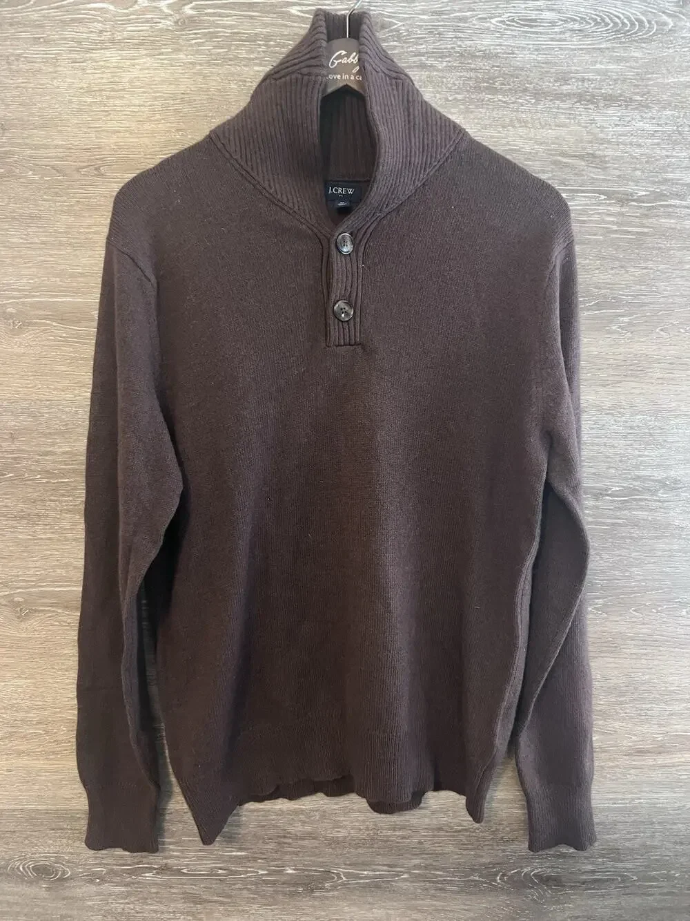 J.Crew Men's Shawl Collar Lambswool Pullover Sweater Brown Button Size Medium
