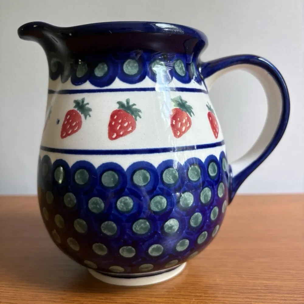 Boleslawiec Pottery 6” Pitcher Strawberry Pattern IMC