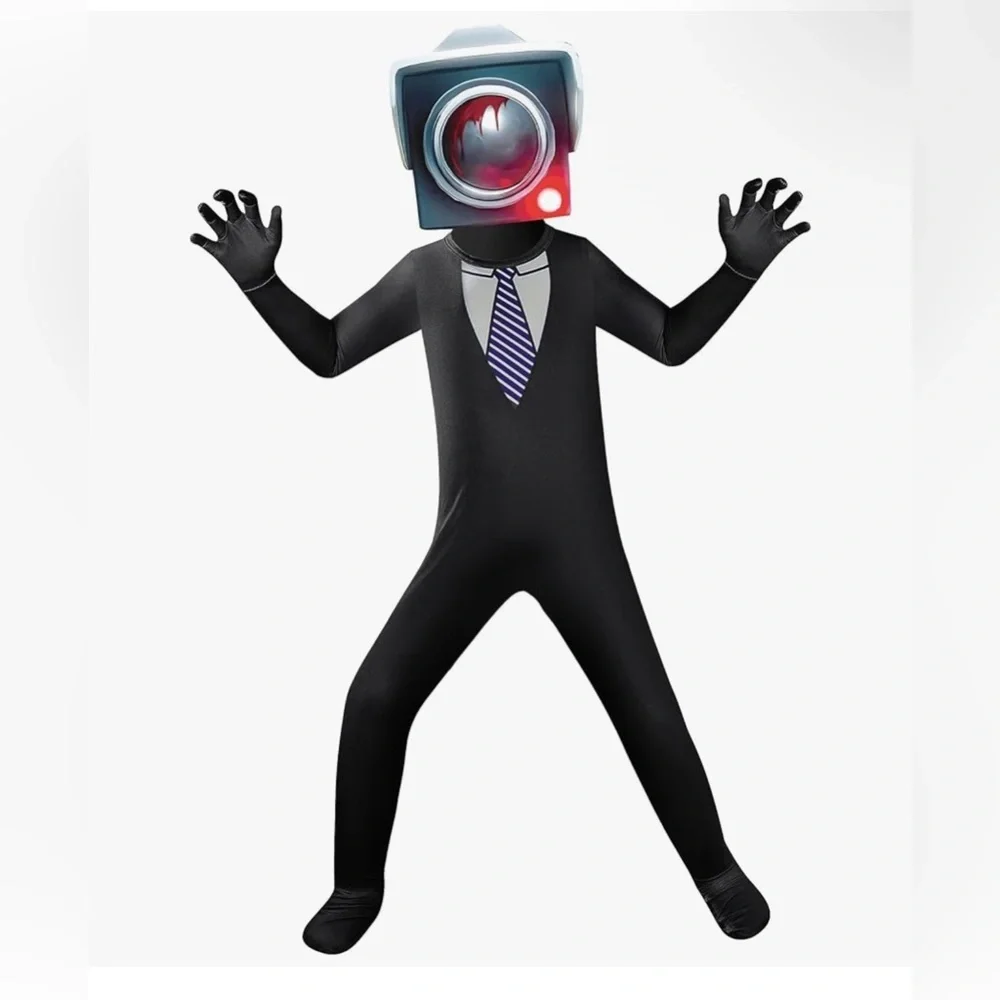 Kids Skippity Toilet Camera Man TV Man Head Costume - Black 9-10Y
