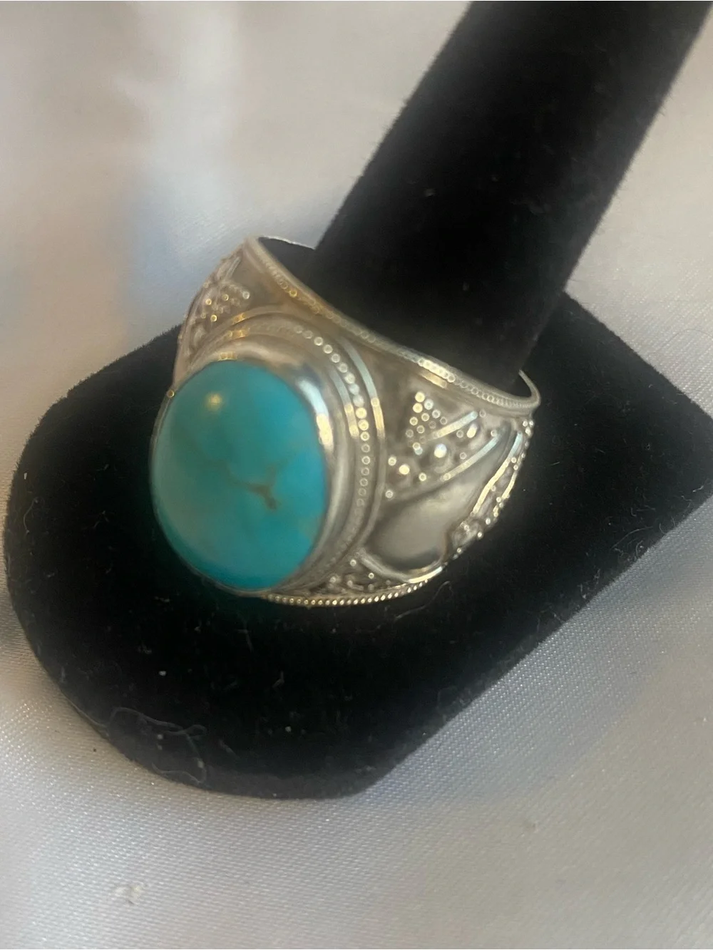 Vintage Sterling Silver Turquoise Statement Ring Bold Boho Southwestern Gemstone