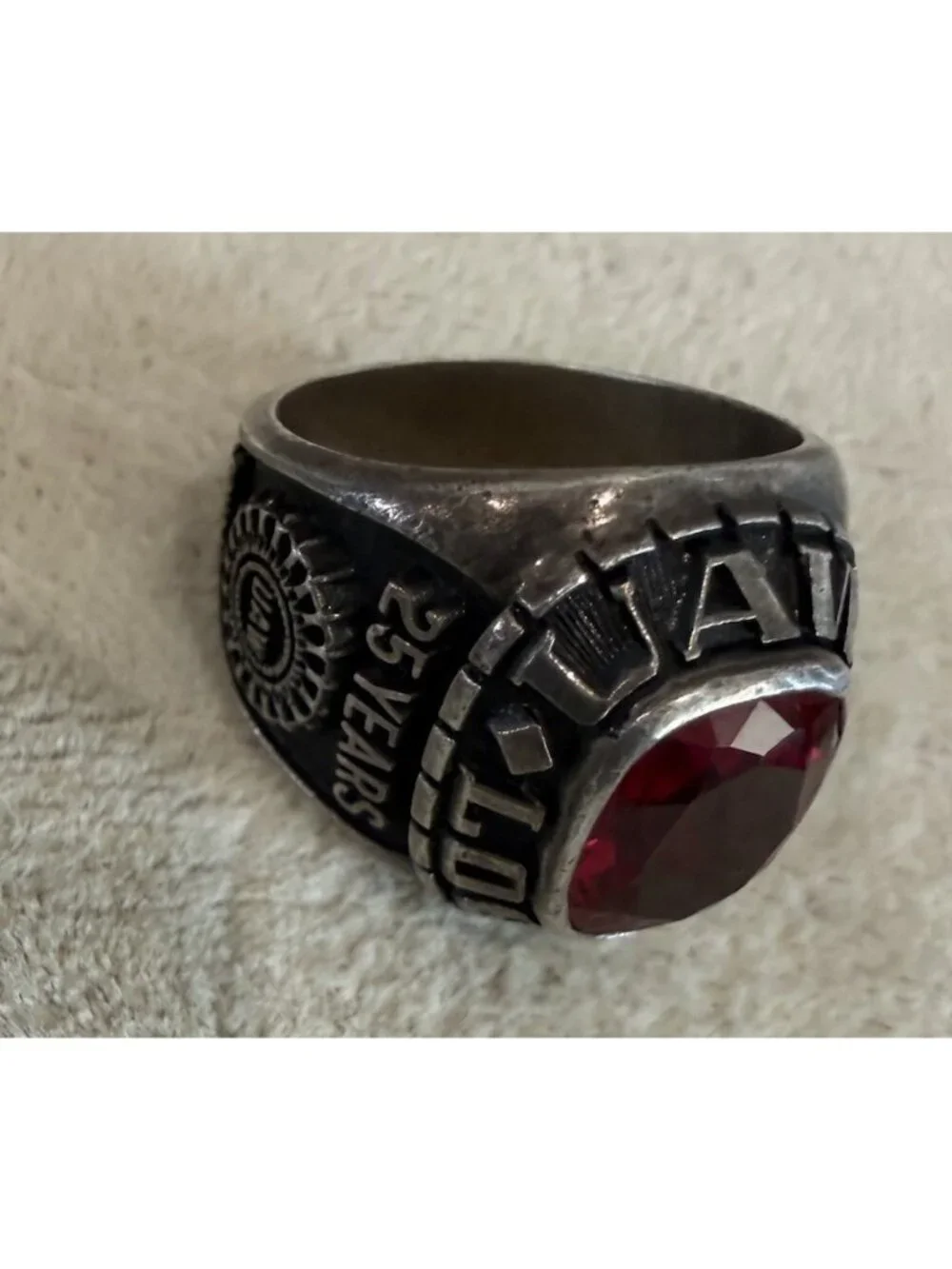Local 598 UAW Ring Sterling Silver Genuine Stone 25 Years Of Service Size 8