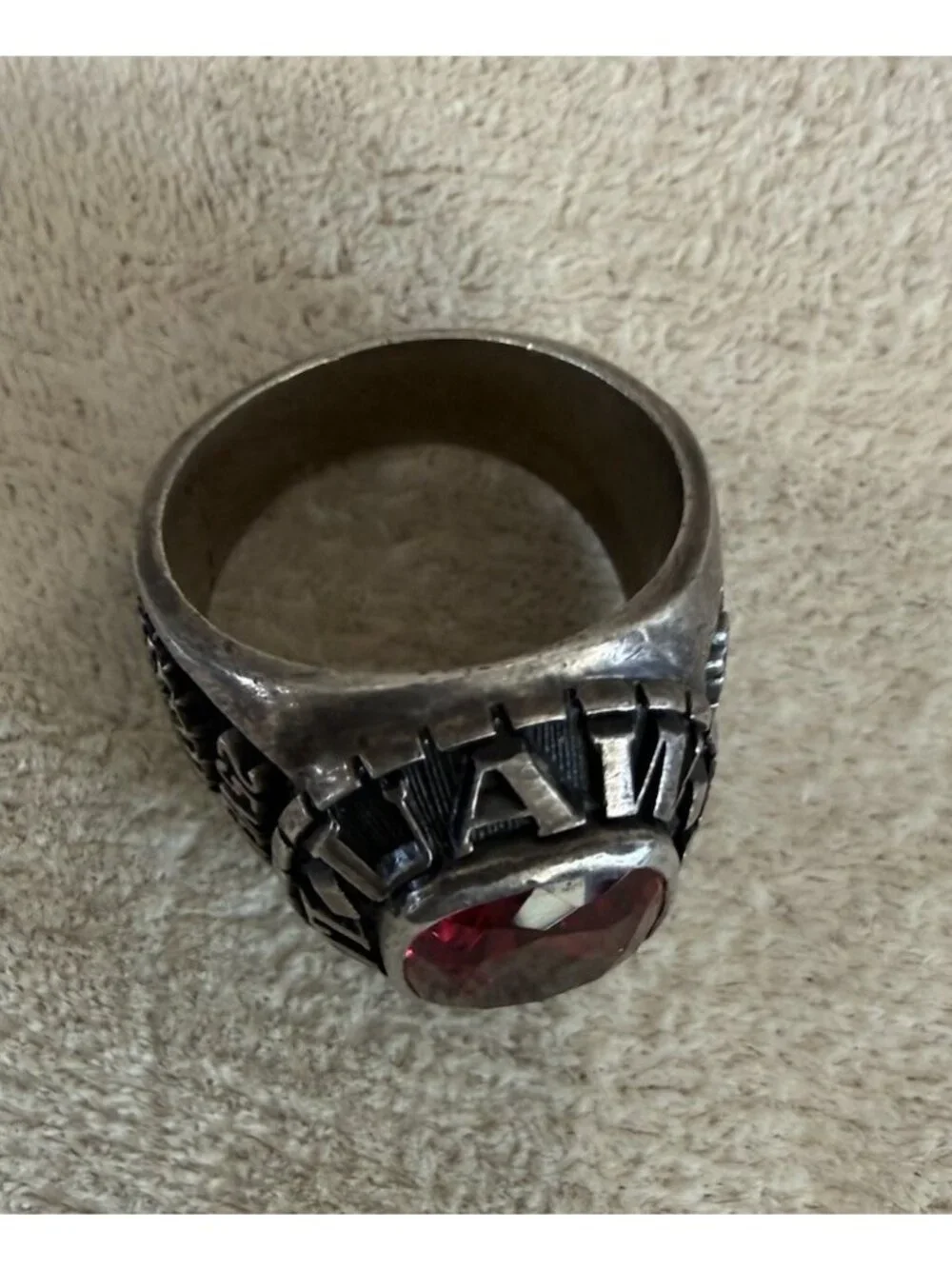 Local 598 UAW Ring Sterling Silver Genuine Stone 25 Years Of Service Size 8