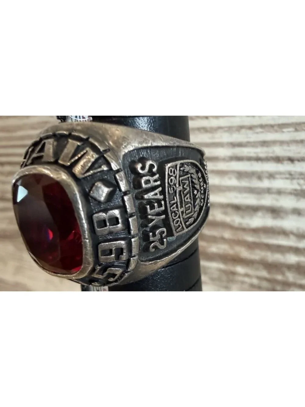 Local 598 UAW Ring Sterling Silver Genuine Stone 25 Years Of Service Size 8