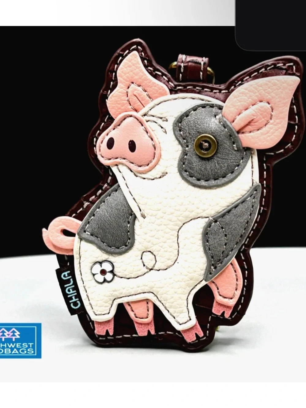 NWT- CHALA SPOTTED PINK PIG FARM PAL, KEY FOB COIN, PURSE, KEYCHAIN CHARM