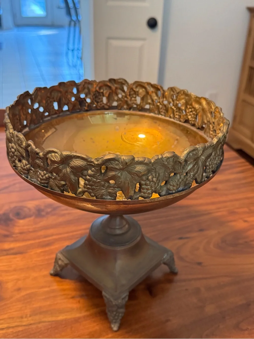Andrea By Sadek Brass Compote Planter Pedestal Grapevine Detail 9.5