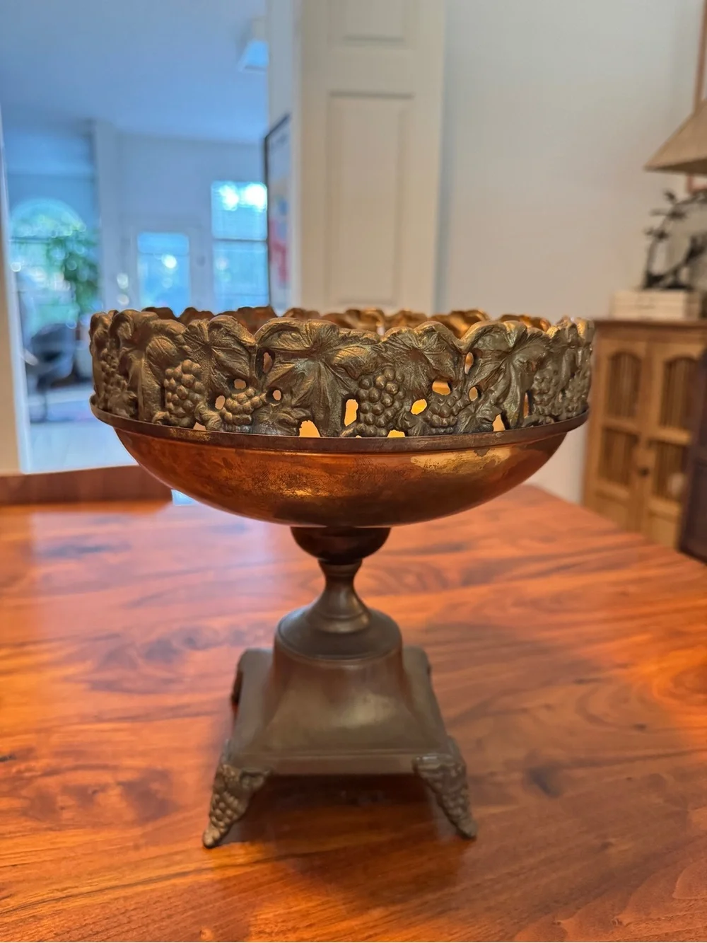 Andrea By Sadek Brass Compote Planter Pedestal Grapevine Detail 9.5