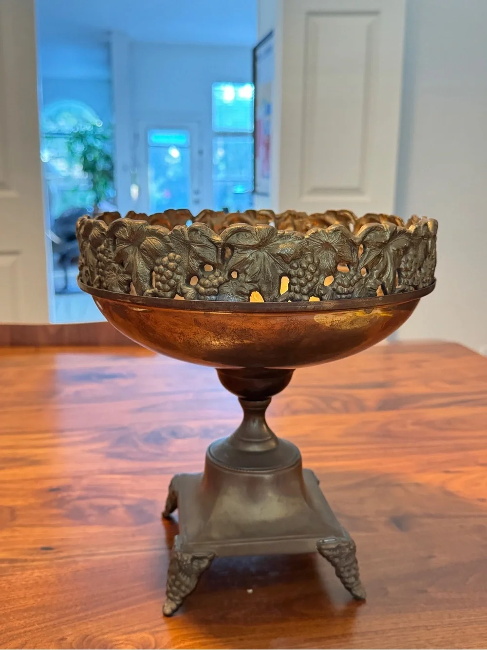 Andrea By Sadek Brass Compote Planter Pedestal Grapevine Detail 9.5