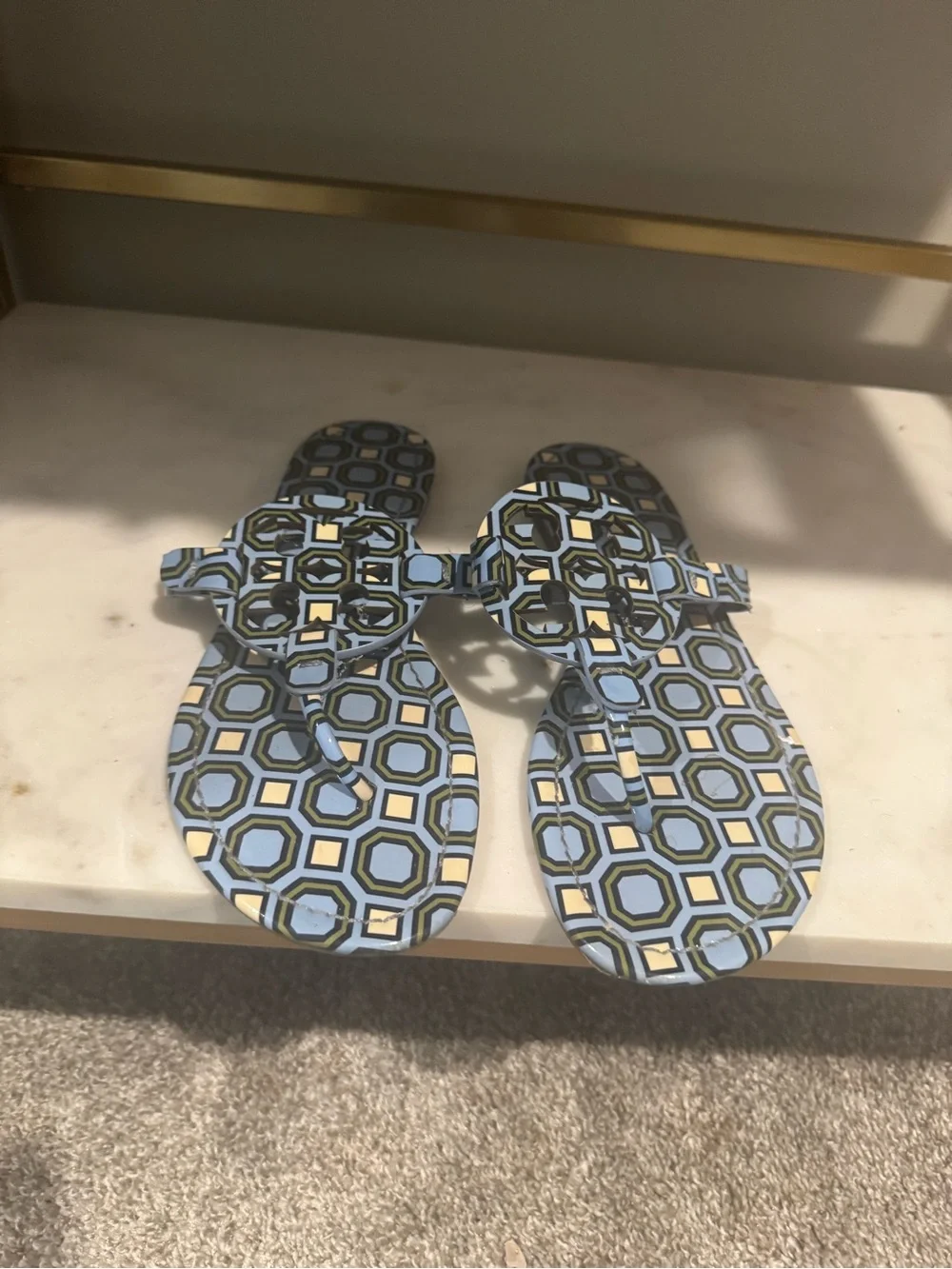 Tory Burch Blue Geometric Logo Thong Sandals