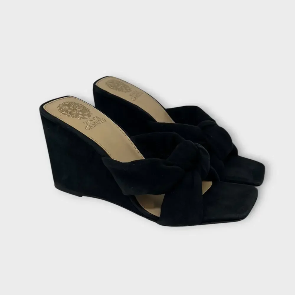 Vince Camuto Rennaya Wedge Sandal Black Suede Size 8