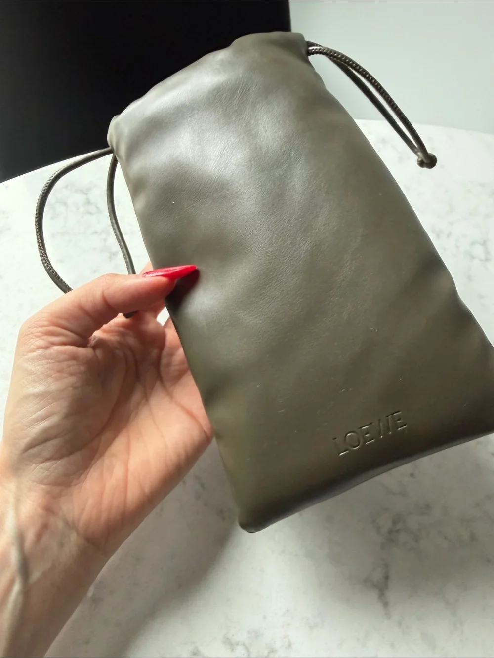 New Loewe Olive Green Drawstring Sunglasses Pouch