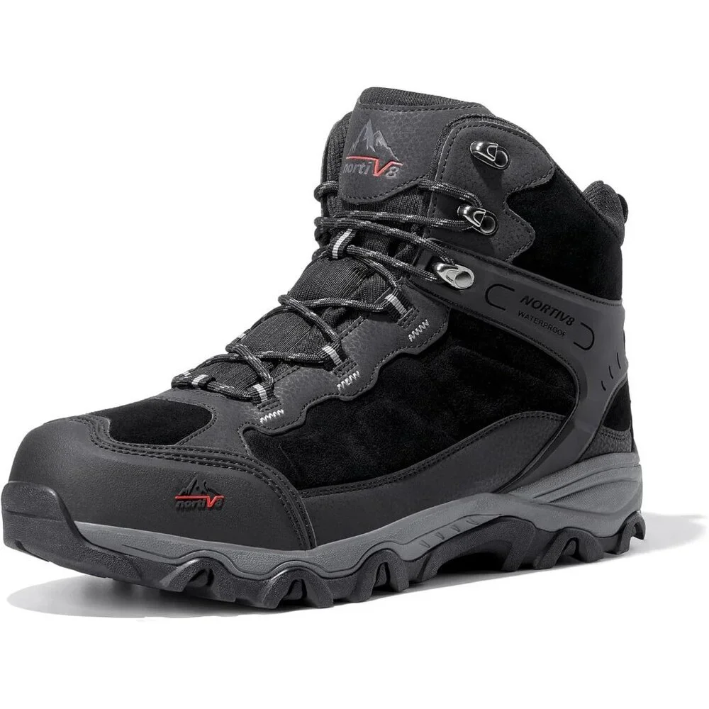 NORTIV 8 Men's Waterproof Hiking Boots Mid Trekking Mountaineering Shoes Black