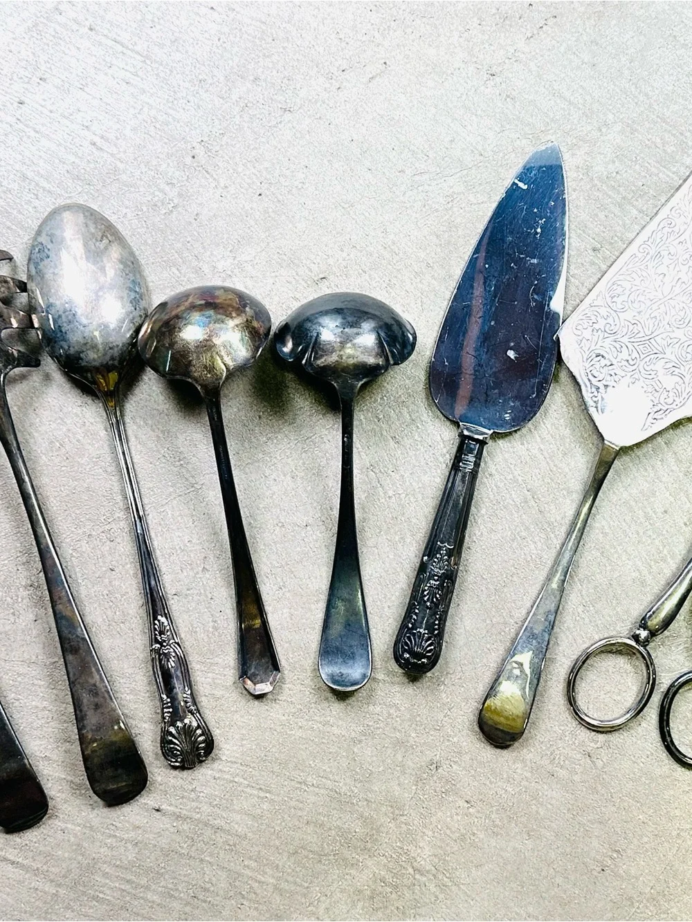 Vintage Silverplate Serving Utensil Lot Pasta Tongs Ladles Cake Server 8 Pieces