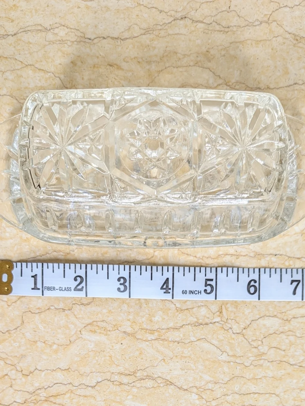 Vintage Anchor Hawking Prescut Clear Glass Star & Fan Design Butter Dish & Cover