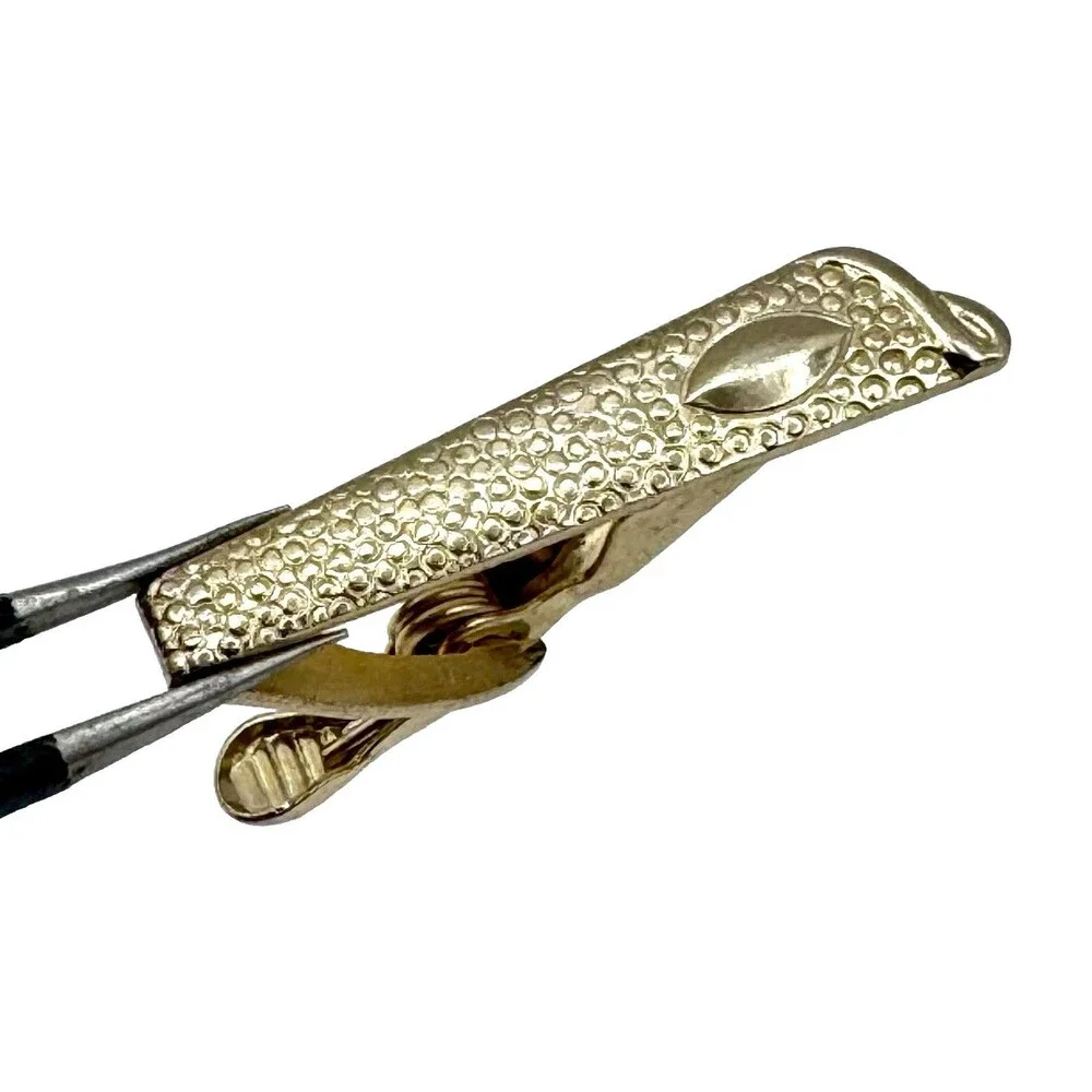 Vintage Tie Clip Gold Tone Pebble Textured Golden Clips Men's Fashion Jewelry