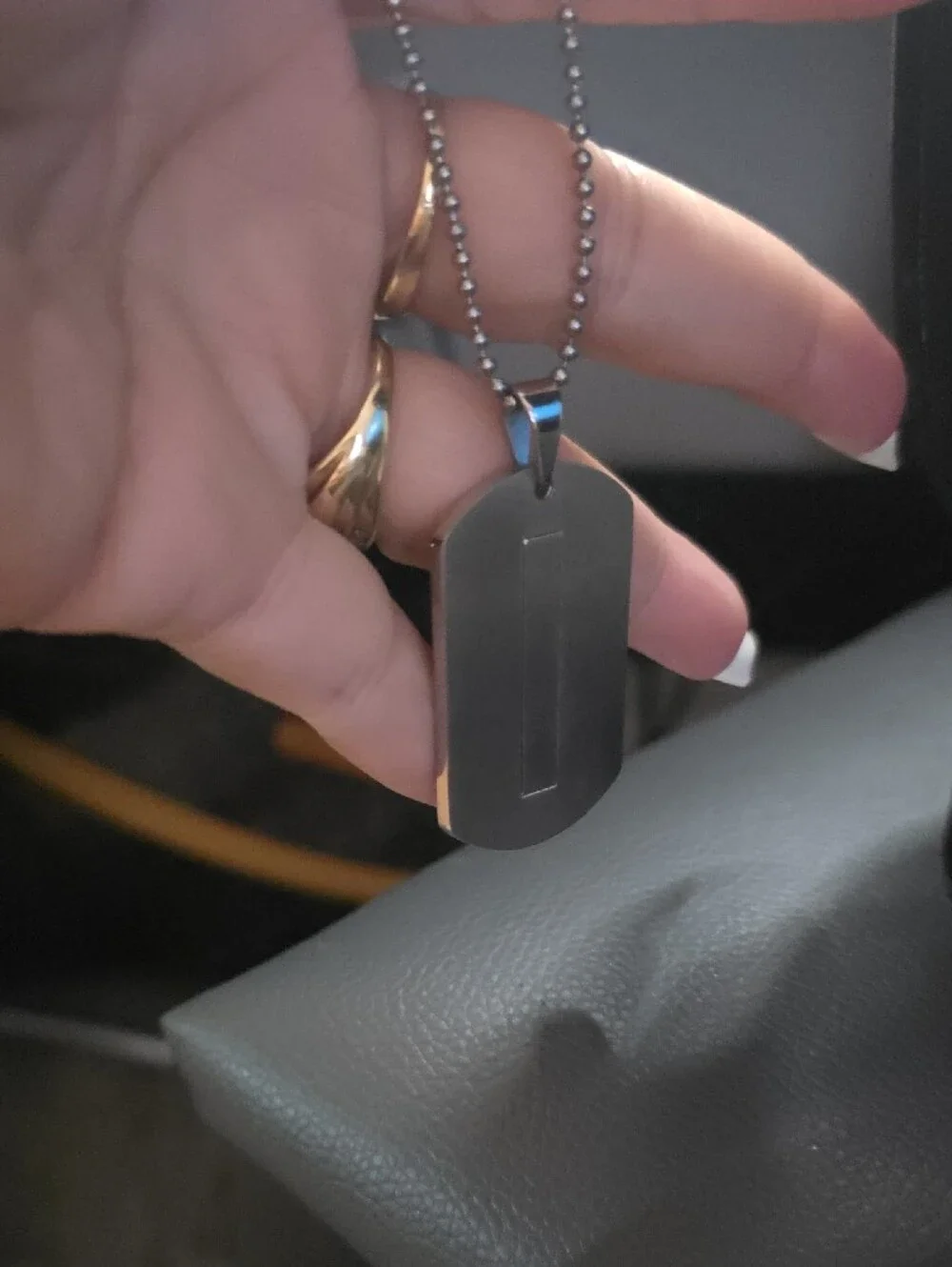 Men's Stainless Steel Dog Tag Pendant Necklace with Black Inlay