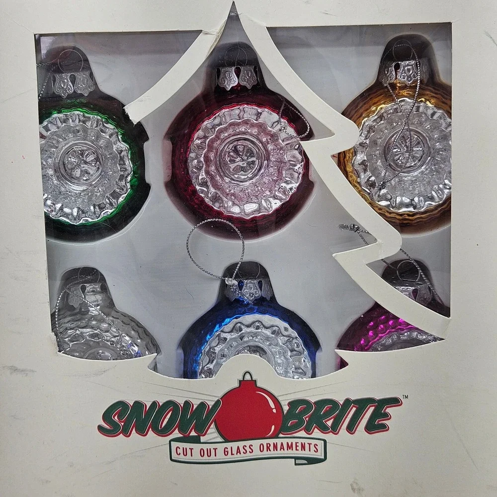 Snow Brite Restoration Hardware Cut Out Glass Ornaments Set of 6 Multi Indent