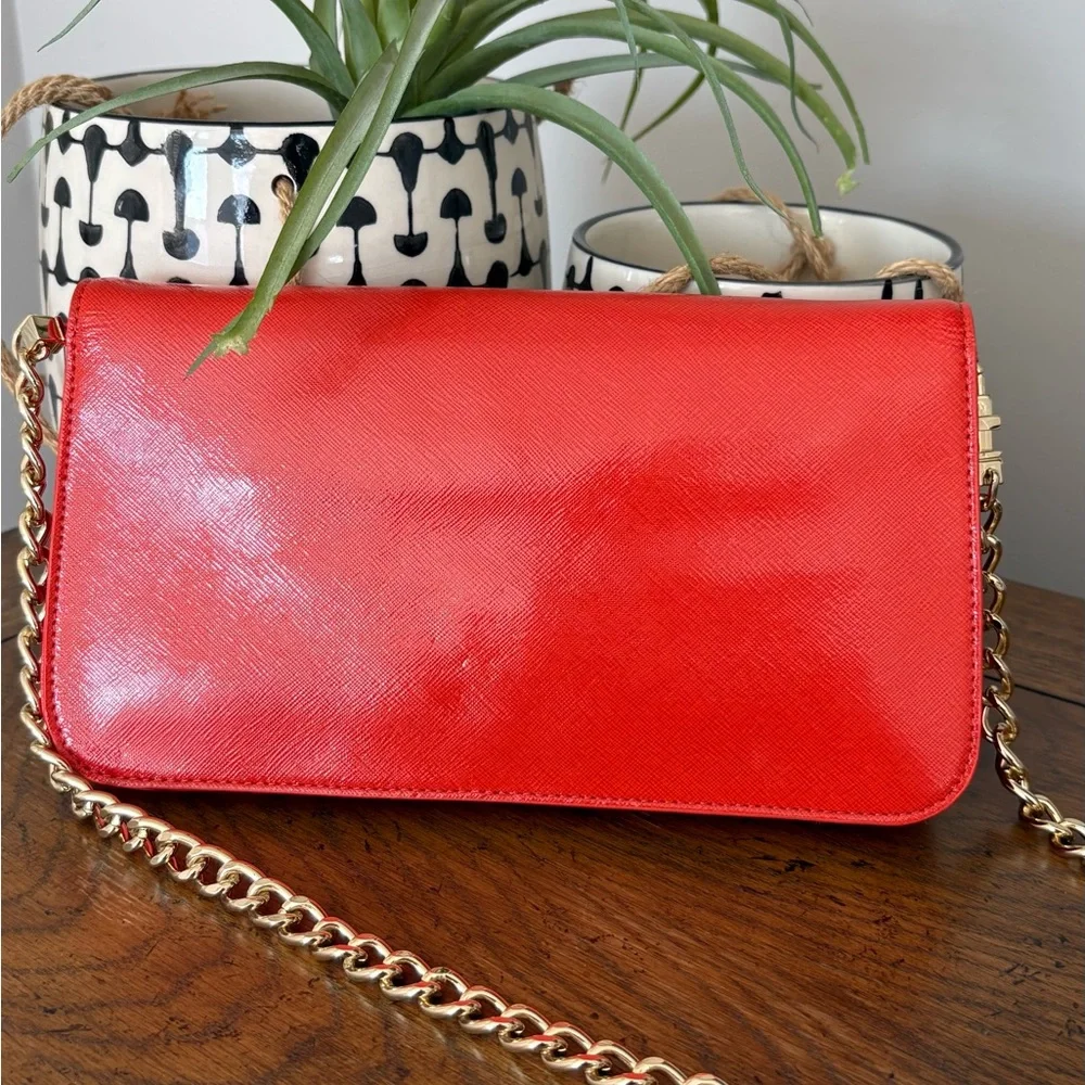 Tory Burch Vibrant Orange Leather Chain Shoulder Crossbody Bag