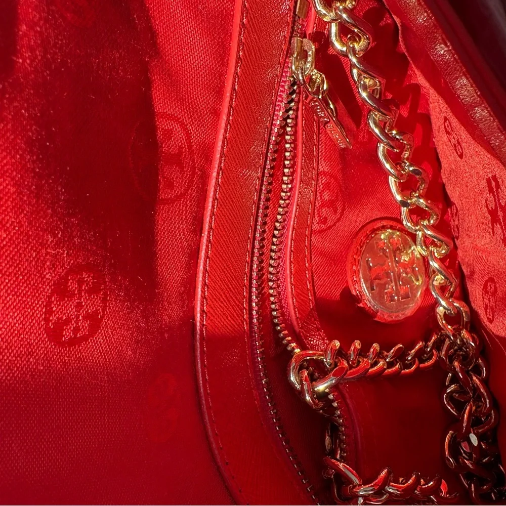 Tory Burch Vibrant Orange Leather Chain Shoulder Crossbody Bag