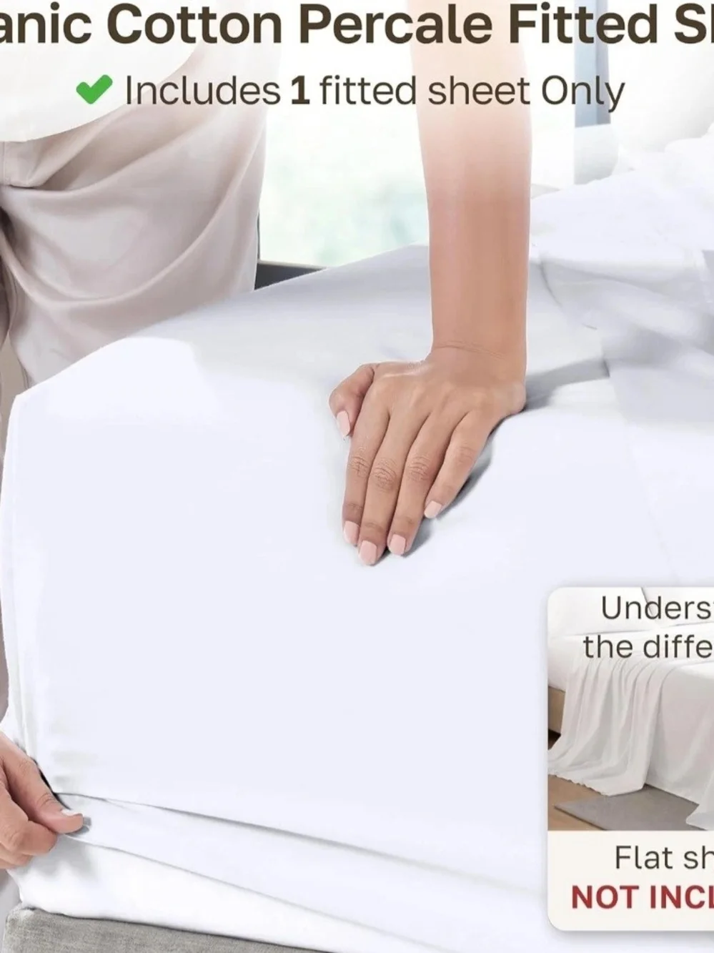 New Organic Cotton King Size Fitted Sheet California Design Den Percale White