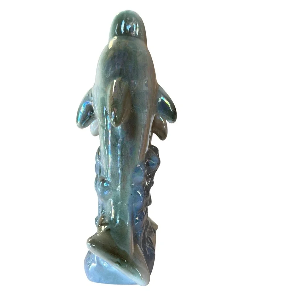 Vintage Iridescent Lusterware Two Dolphin Double Mouth Bud Vase Made in China 8