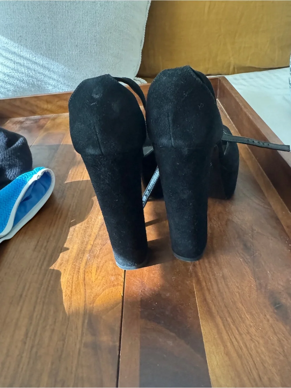 Tony Bianco Black Suede Platform Heels with Ankle Straps