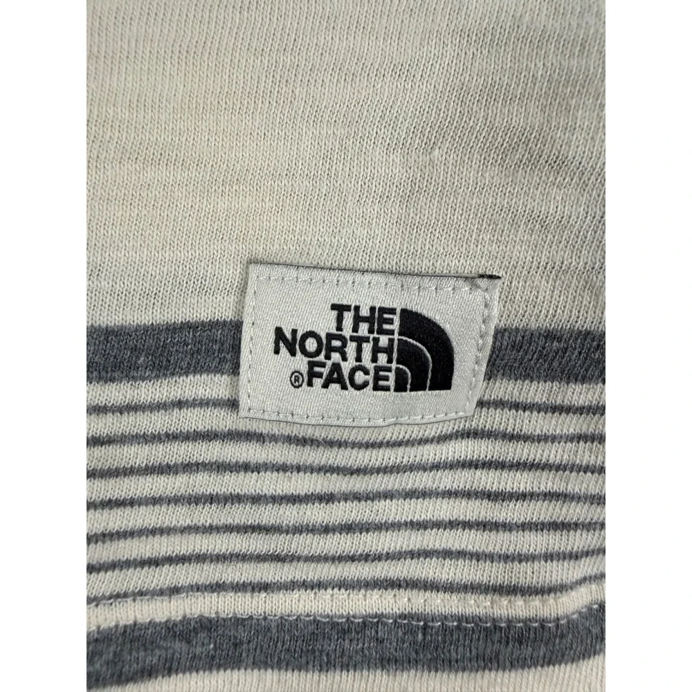 The North Face Mens Small Cream Grey Striped Short Sleeve Cotton Polo Shirt