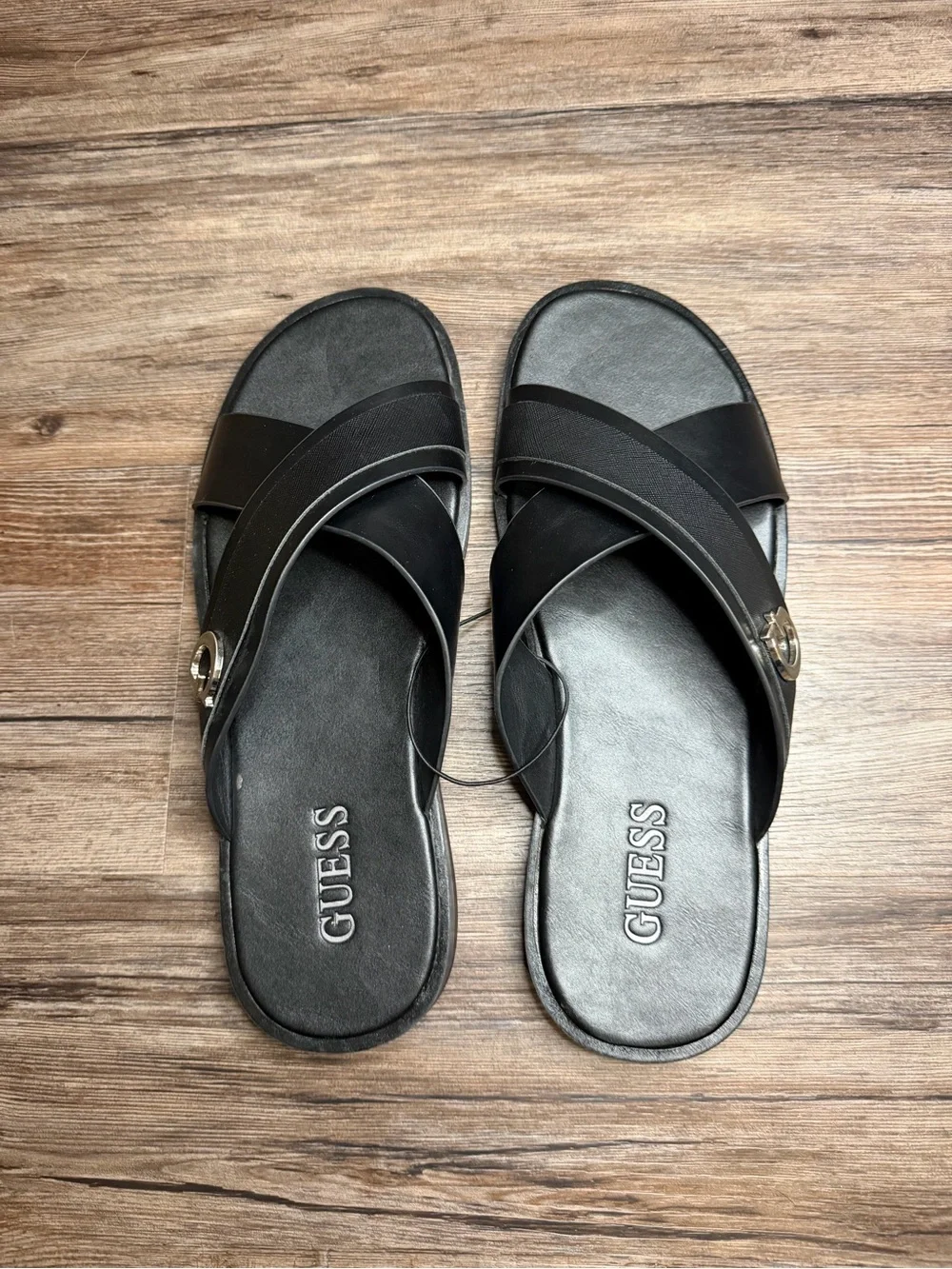 Guess Black Crisscross Logo Slide Sandals size 12