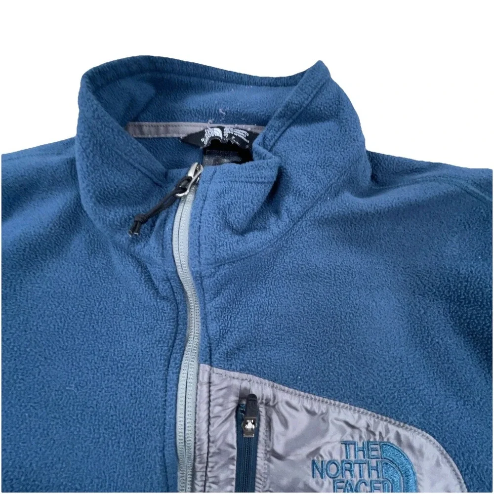 North Face Jacket Men Large Blue Gray Fleece Full Zip Sweater Layer‎ Pocket  *