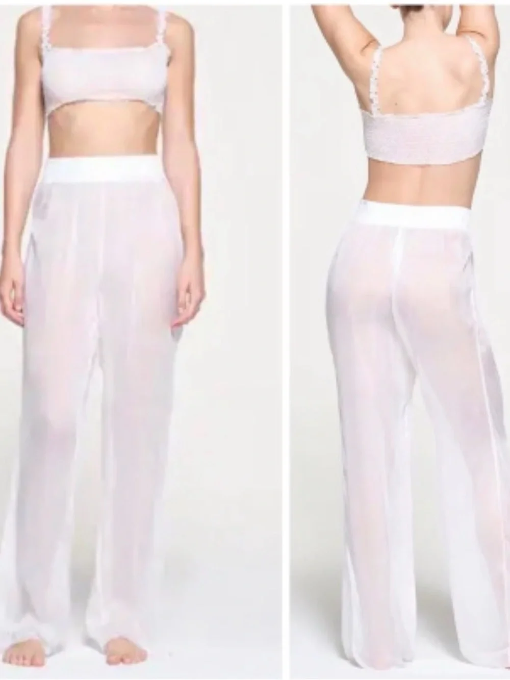 SKIMS Romance Chiffon 100% Silk Smocked Wide leg Pants NWT | Medium