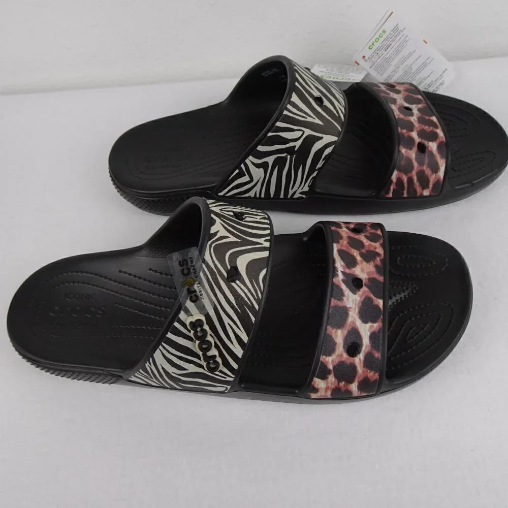 Crocs Animal Print Slides Men's Size 15 US Double Strap Sandals