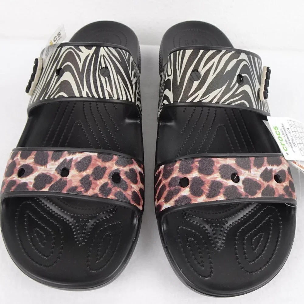 Crocs Animal Print Slides Men's Size 15 US Double Strap Sandals