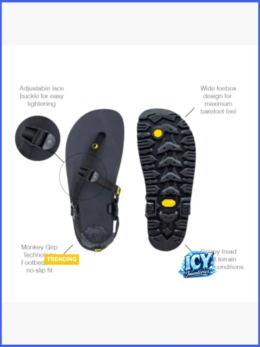 Minimalist Trail Running & Hiking Sandals - Lightweight 7.2 oz - Open Toe