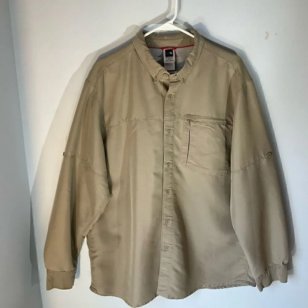 Men’s The North Face Button Down Utility Oxford Shirt Shacket, khaki, XL