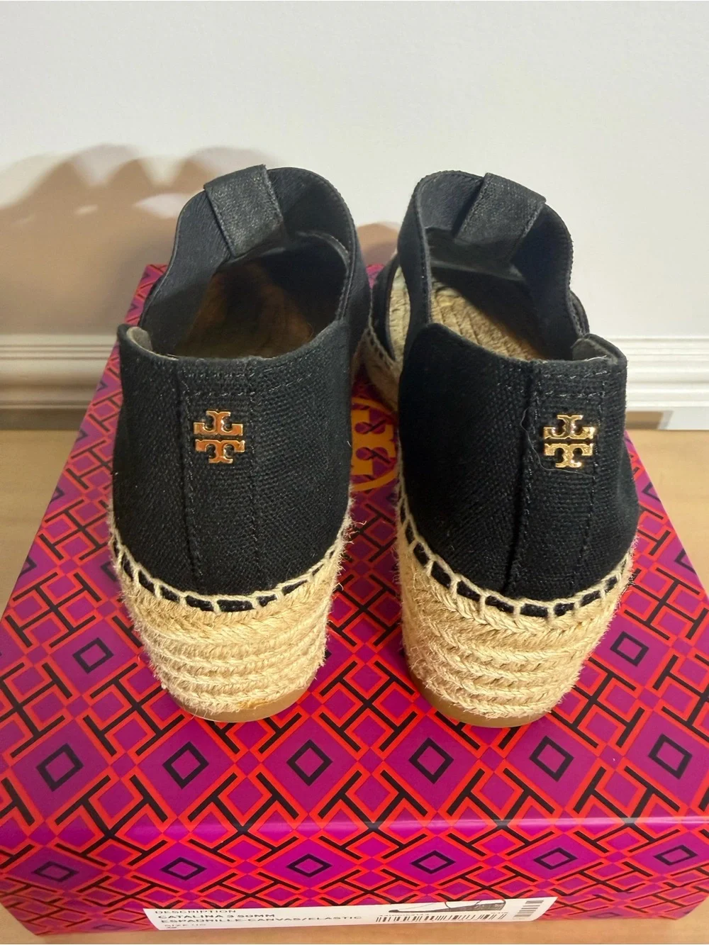 Tory Burch Catalina Espadrille Wedge Sandals; black; size 9; very good condition