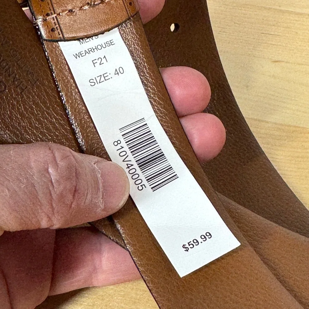Mens Wearhouse Cognac Leather Brogue Belt Handcrafted in Italy Size 40 13033-262
