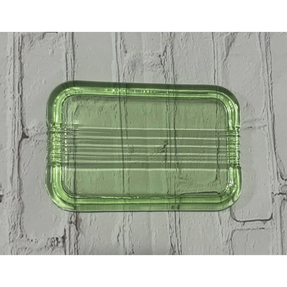 Vintage  Green Uranium Depression Glass 4”  X  6” Refrigerator Dish Lid Only