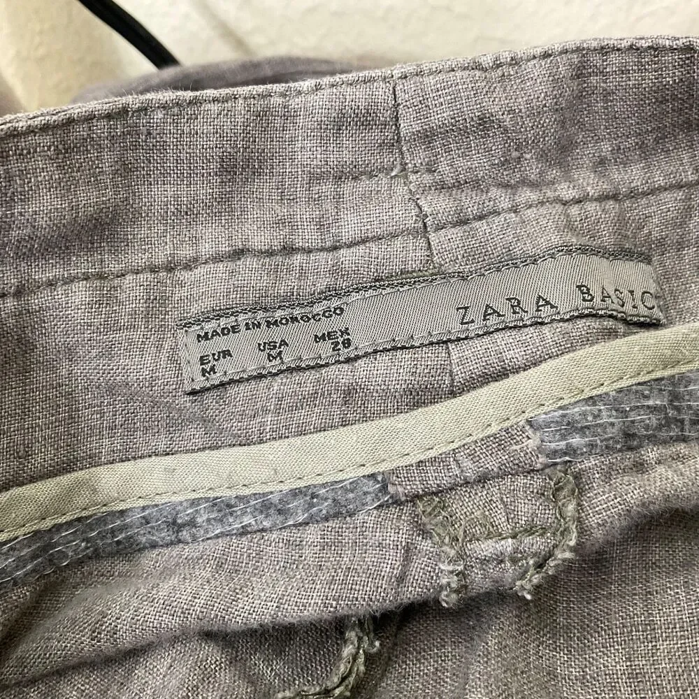 Zara Basic Flax Trouser pants women’s size M Gray Pockets