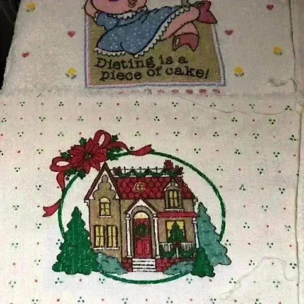 VTG 7 cut in half kitchen towels for crafting retro 90s look