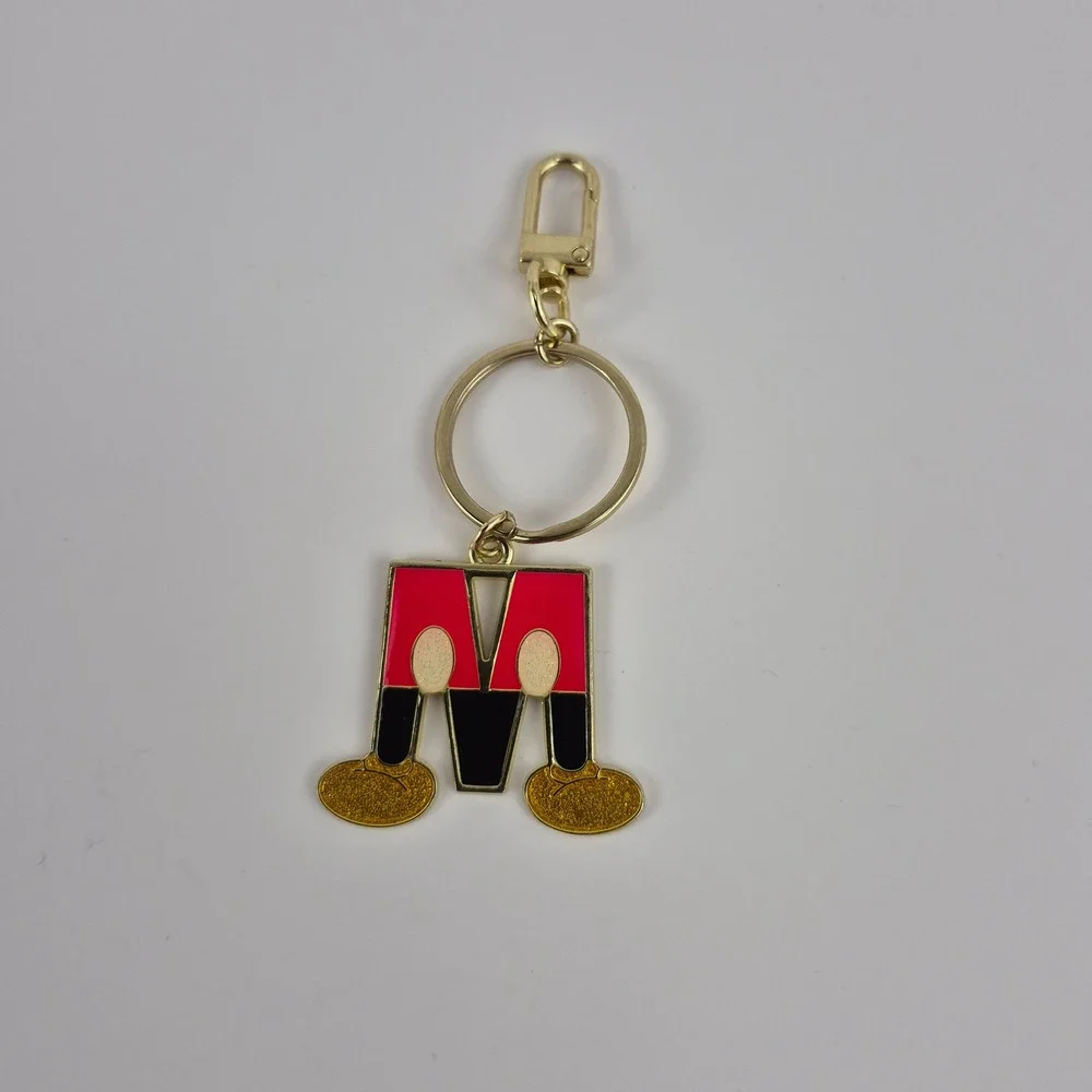 Disney Mickey Mouse Letter M Initial Keychain Gold Tone Enamel Glitter Charm