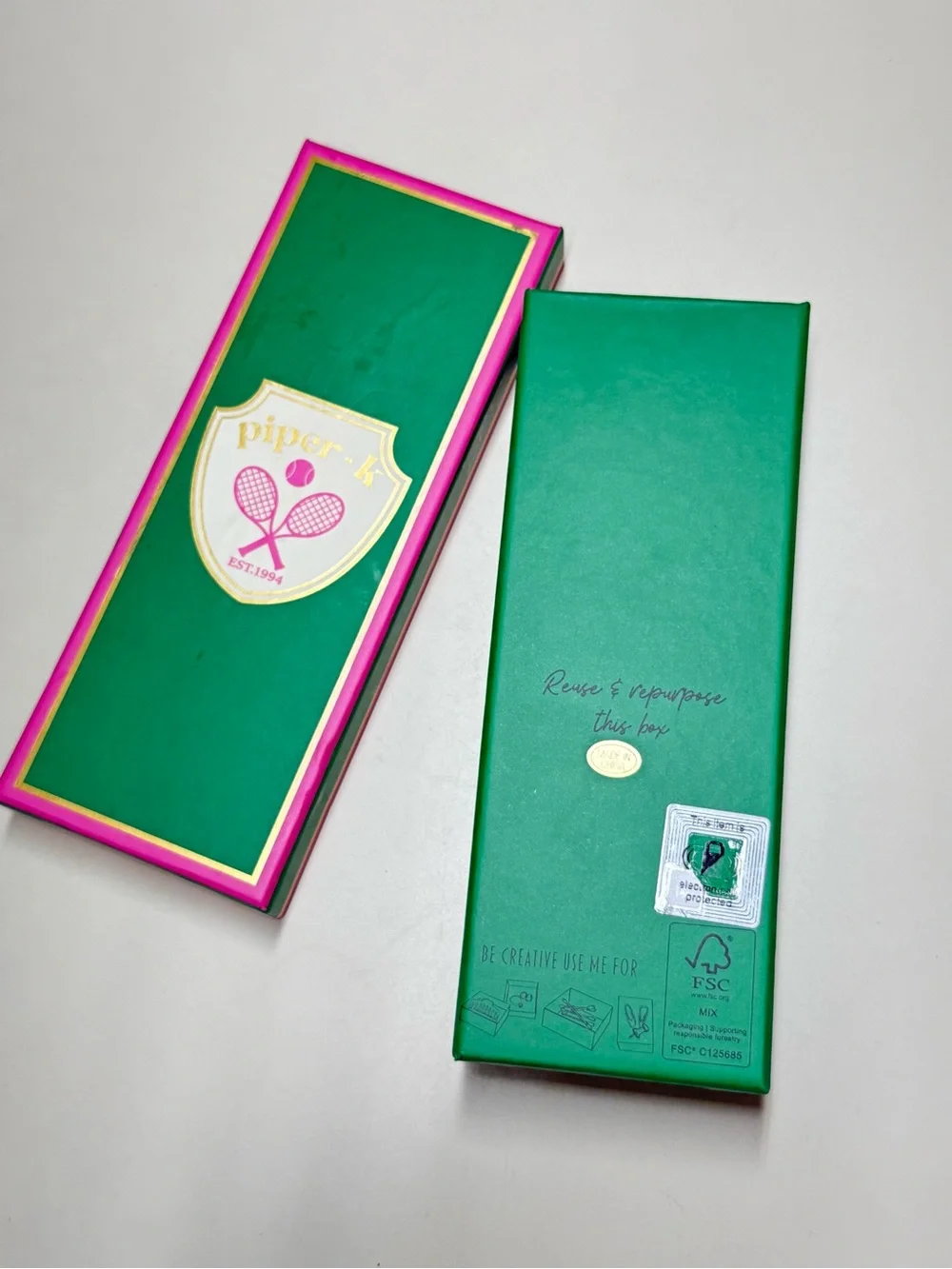 Piper Green & Pink Tennis Heart Keychain Bag Charm with Gold Heart