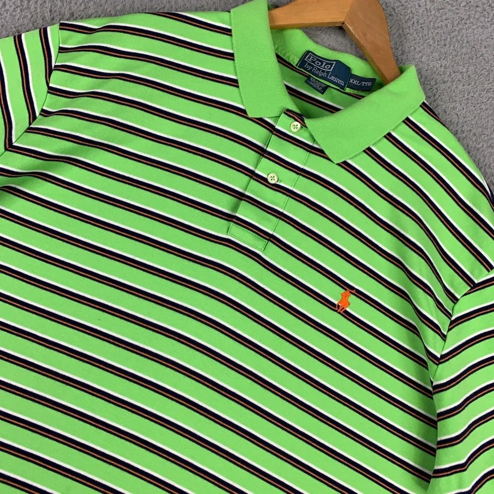 Polo Ralph Lauren Polo Shirt Mens XXL 2XL Green Stripe Short Sleeve Cotton Knit