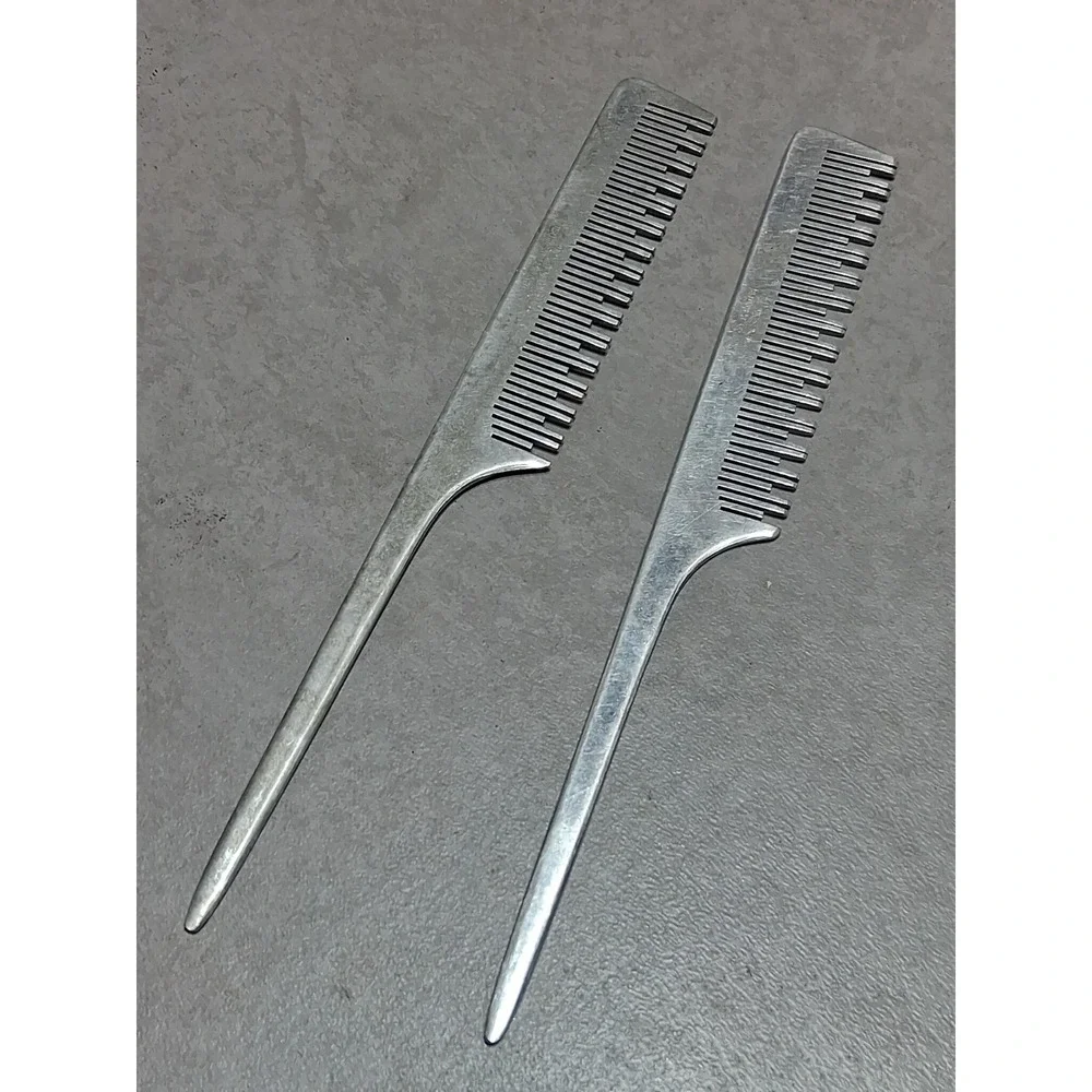 Pair Of Vintage Goody Aluminum Rat Tail Staggered Tooth Styling Comb British HG