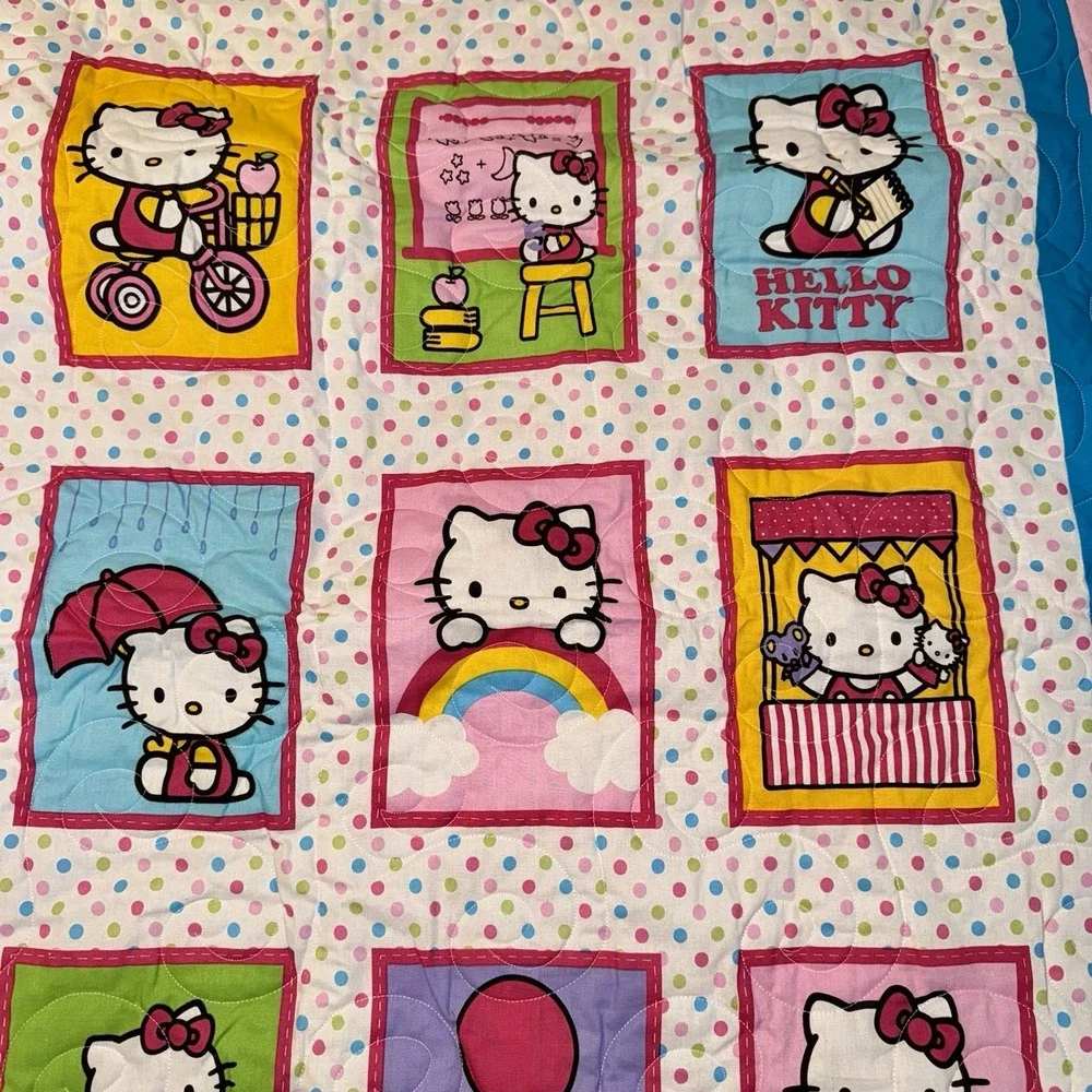Hello‎ Kitty Quilted Blanket 41x44 Pink Crib Toddler Throw Sanrio HTF