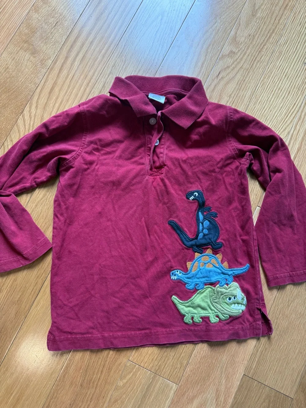 Gymboree Maroon Long-Sleeve Polo with Stacked Dinosaur Appliqués