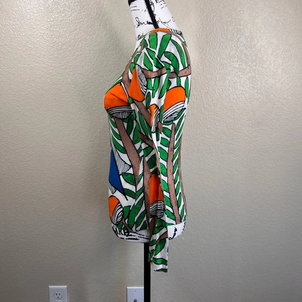 Tory Burch Green/ Blue long sleeve crew neck top size XS bird print