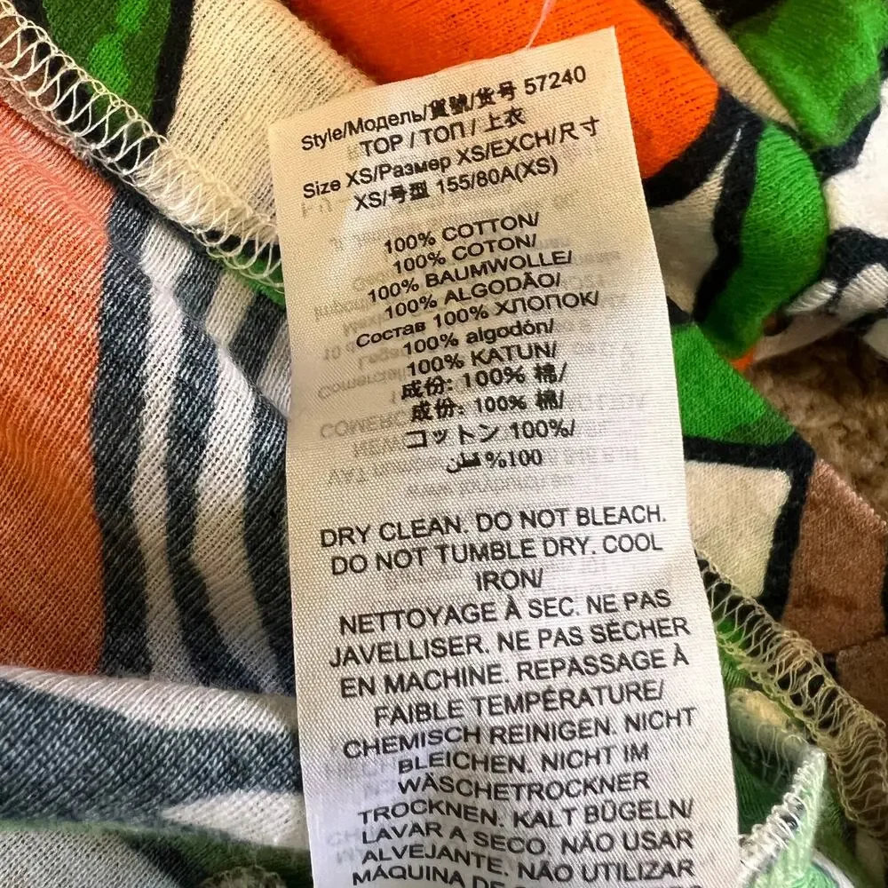 Tory Burch Green/ Blue long sleeve crew neck top size XS bird print