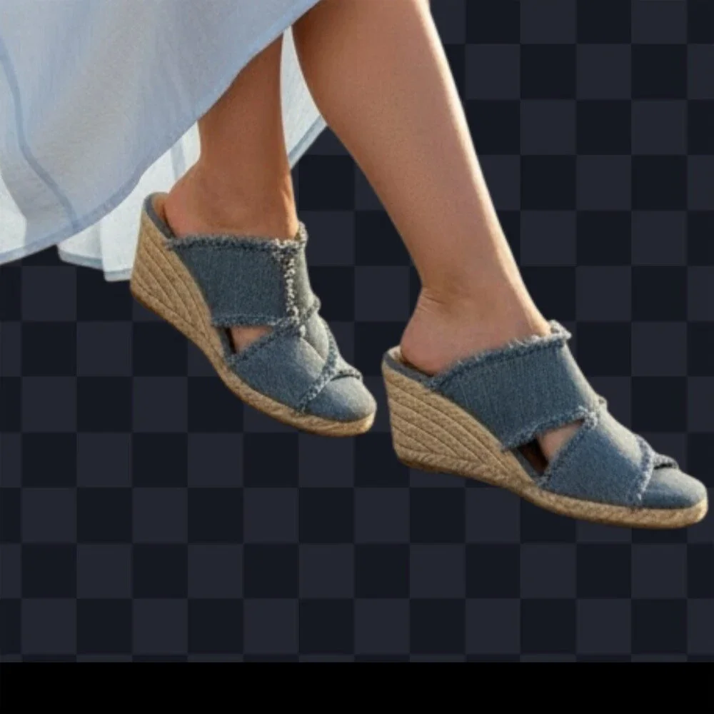 Lucky Brand Madgie Espadrille Wedge Mule Sandals Womens 7.5M Blue 3